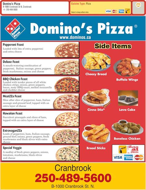 dominos pizza washington menu